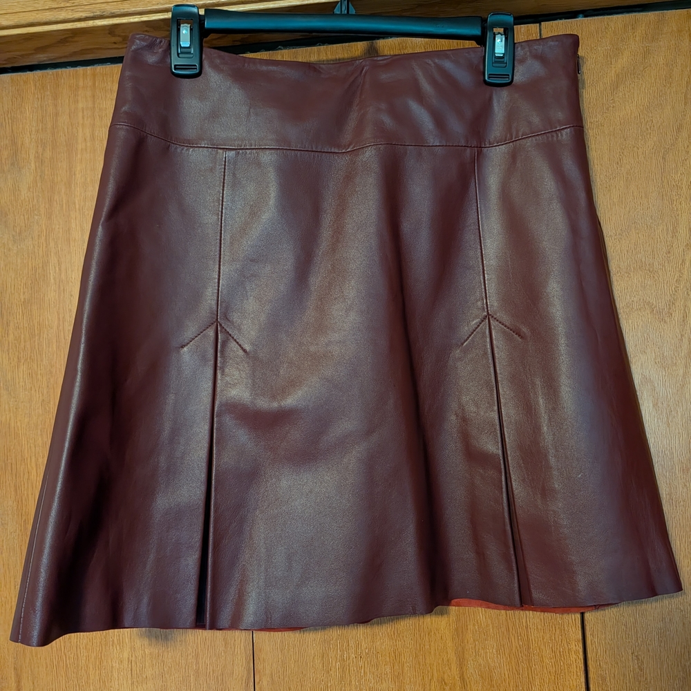 Kenneth Cole Rich Wine Colored Pleated Leather Skirt